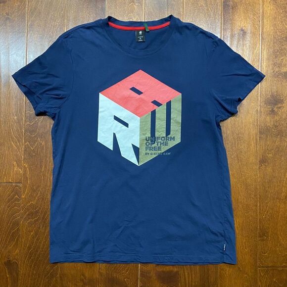 G-Star Raw Basic Fit Cube Logo Cotton Navy Blue T-Shirt Men's Size Extra Large - Picture 3 of 8